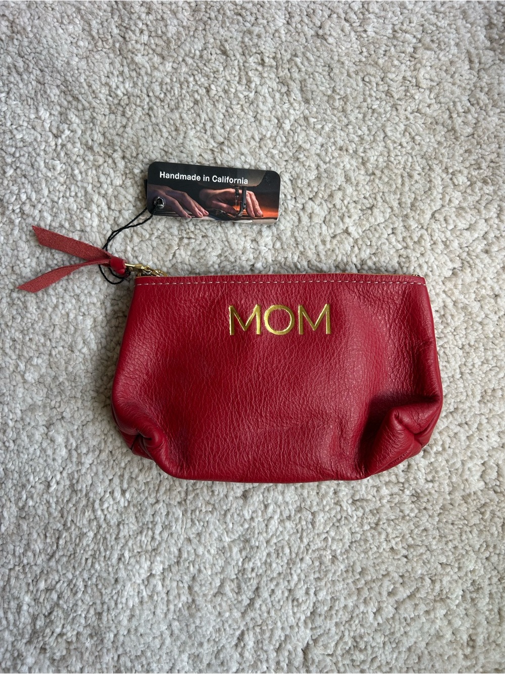 Red 'MOM' Leather Pouch